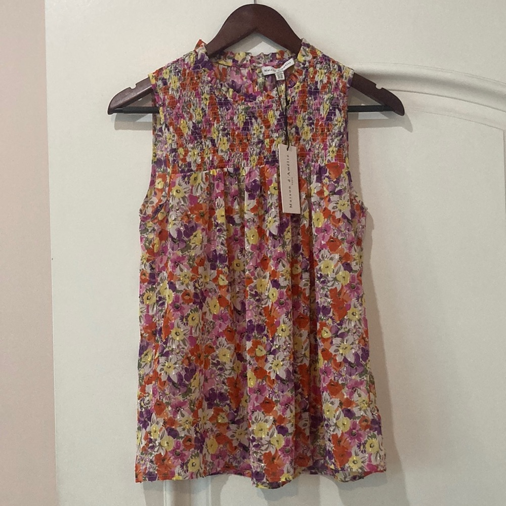 Maison d’Amelie Paris Print Sheer Tank Blouse